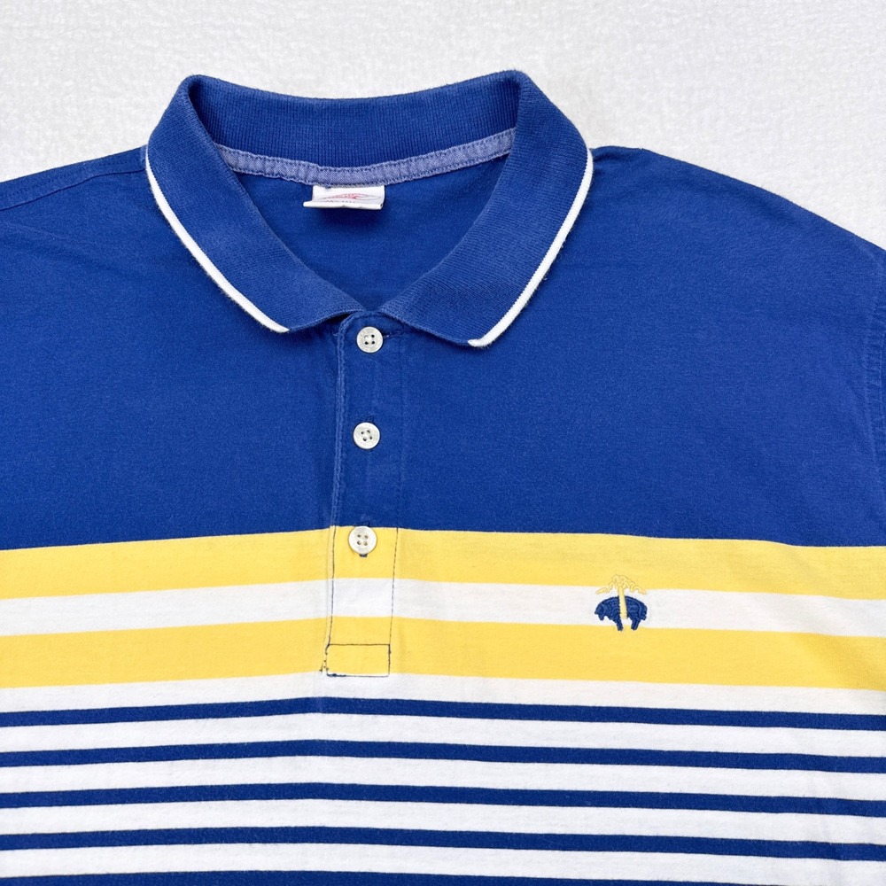 Brooks Brothers Polo Shirt Mens Size XL Blue Yellow Striped Preppy Casual